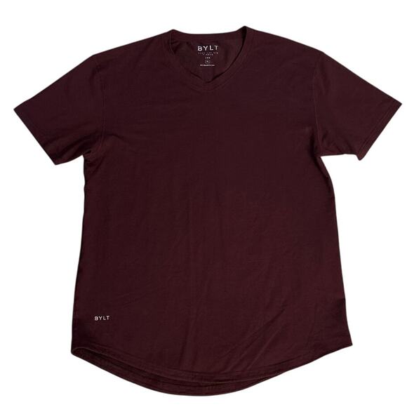 Bylt Size XL Drop Cut Short Sleeve V Neck Lux Tee T Shirt Basic Burgundy - Picture 1 of 4